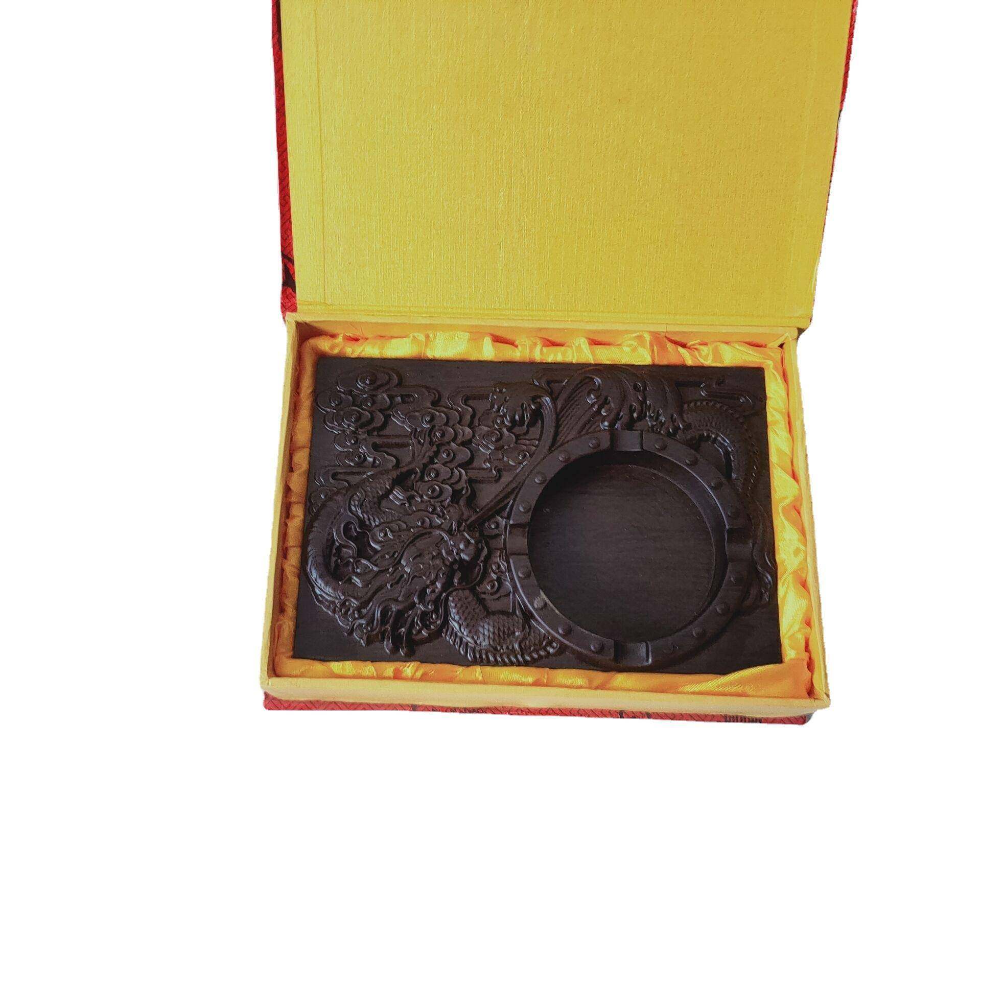 黑檀木烟灰缸创意复古logo打印中式家用大号带盖防灰木质方形烟缸