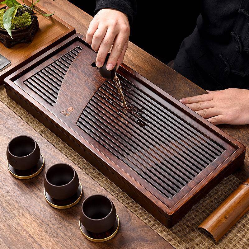 中式竹制长方蓄水茶盘家用简约商务茶海茶托盘日式功夫沥水干泡盘