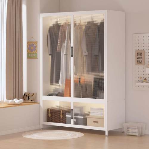 简易组装衣柜卧室家用出租房对开门金属收纳柜新款2024供应链