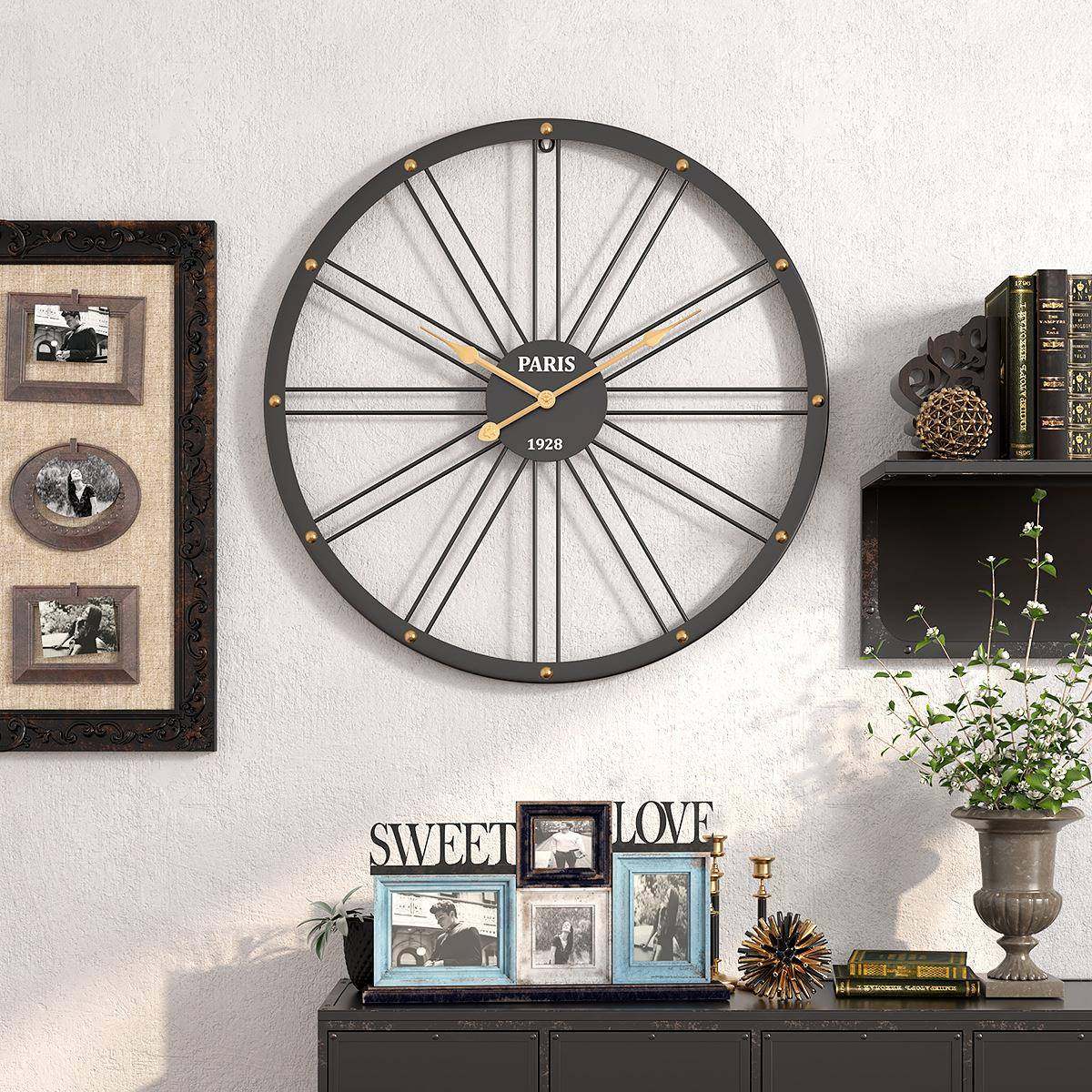 简约现代刻度网红时尚个性客厅挂钟北欧卧室静音铁艺时钟挂墙挂表