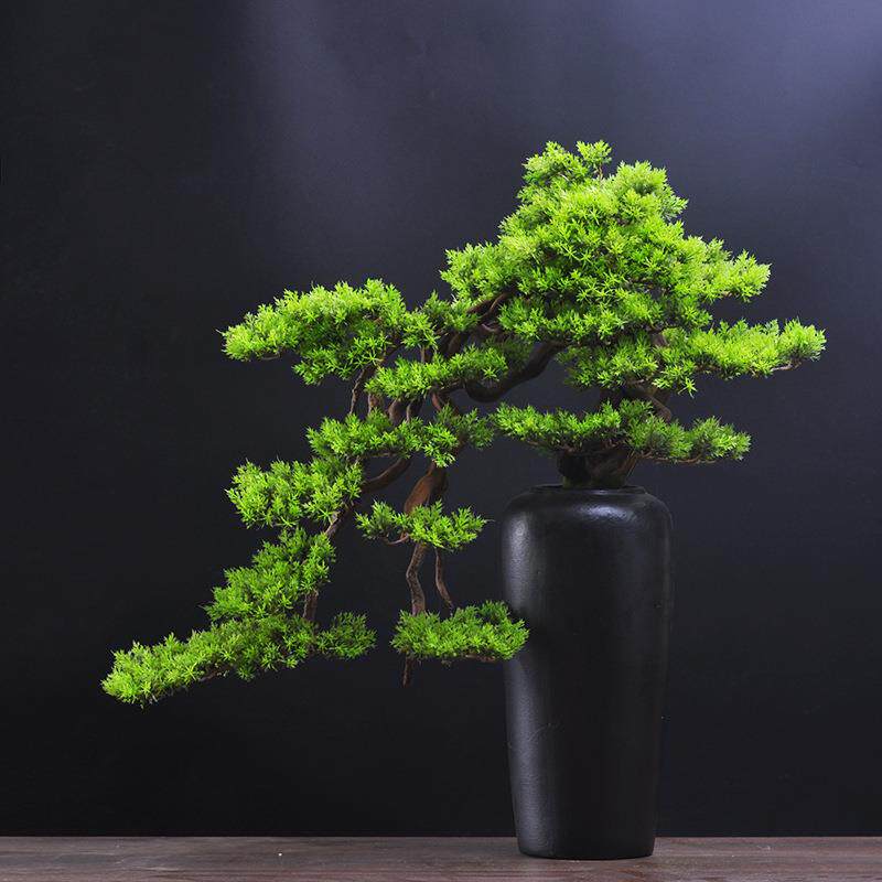 仿真迎客松盆景花架摆件饰品新中式客厅桌面植物假盆栽样板间软装