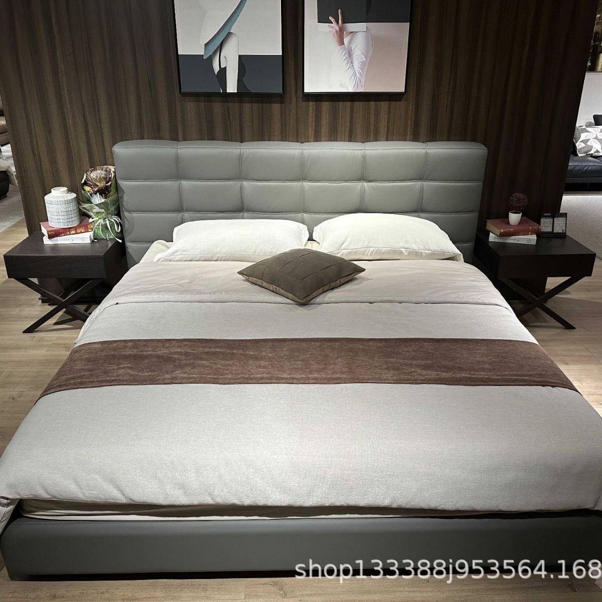 意式极简劳伦斯真皮床主卧高端大气现代简约轻奢双人婚床软包皮床