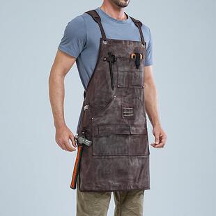 厂家亚马逊过蜡厚帆布围裙多口袋工具包户外园艺木工烧烤围裙