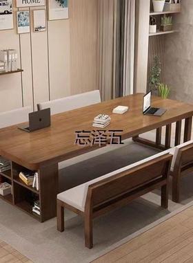 PCGS北欧实木大长书桌书柜一体写字桌家用去客厅化学习桌办公桌工