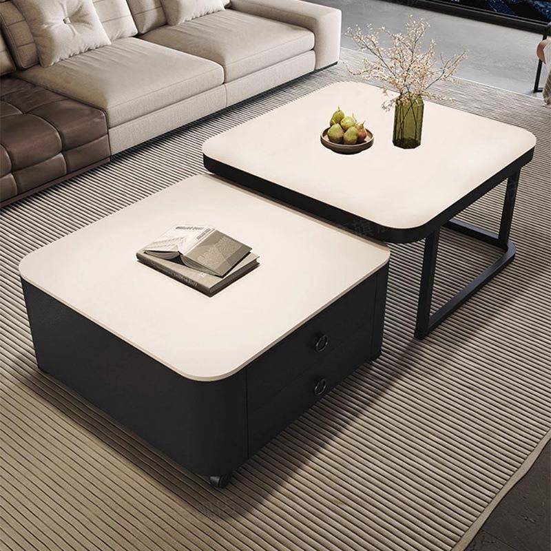 茶几轻奢现代简约方形客厅家用小户型伸缩玻璃新款岩板网红组合