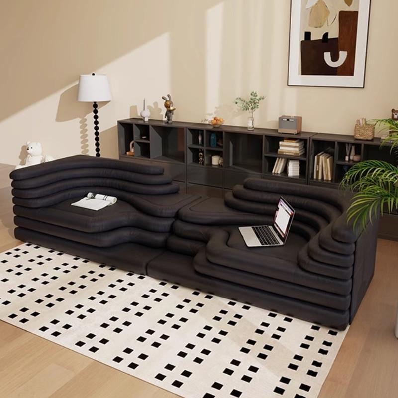 意式轻奢极简中古梯田沙发设计师组合真皮个性创意客厅服装店沙发