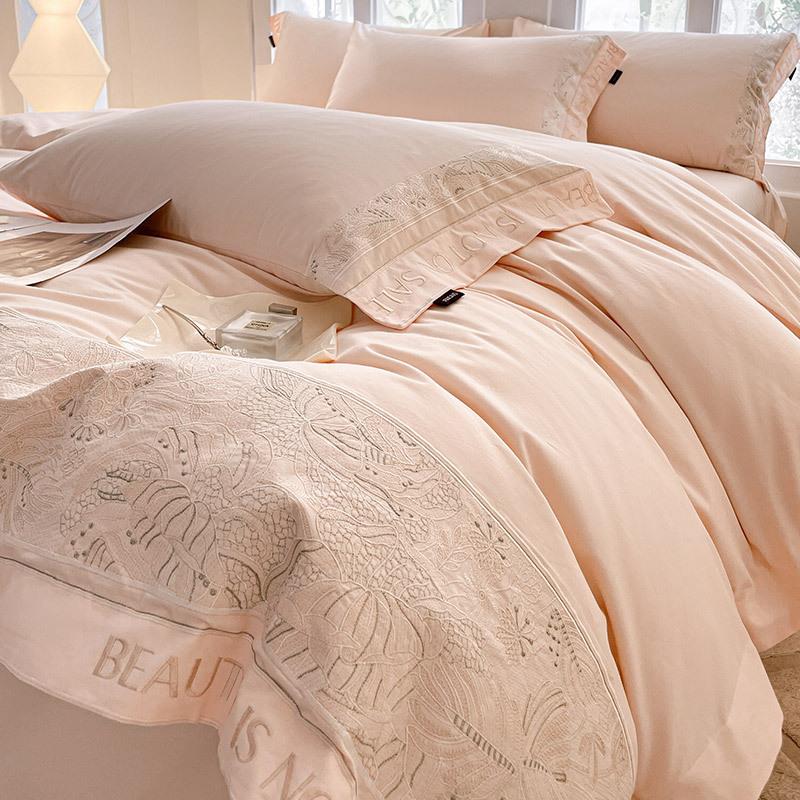 A类全棉母婴级加厚磨毛四件套纯棉刺绣被套床单床笠款床上用品