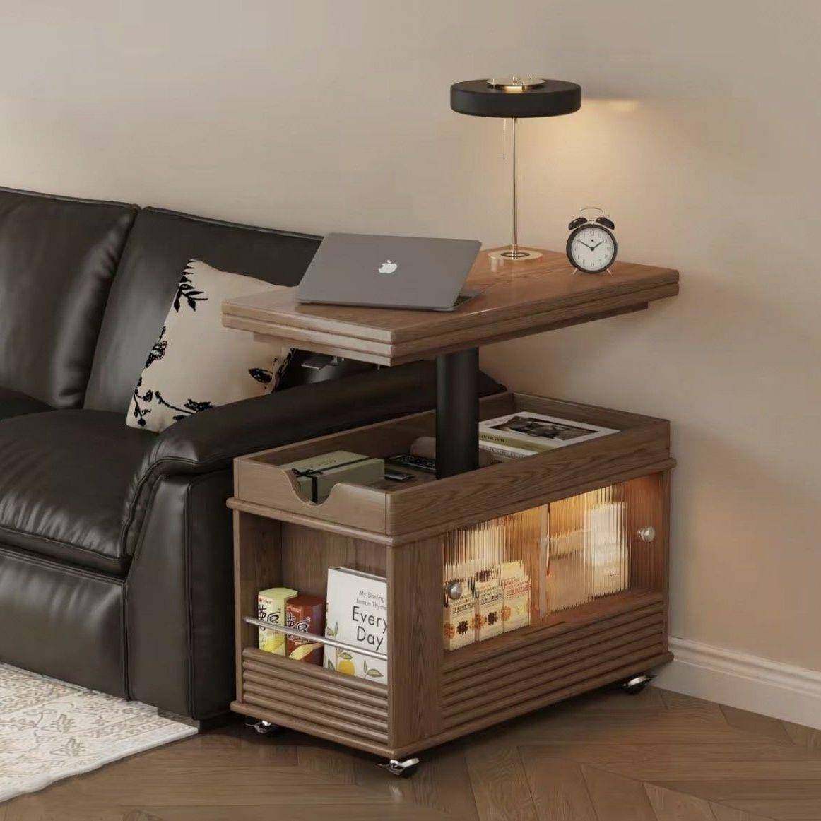 实木折叠茶几升降小户型客厅家用多功能沙发边柜移动茶桌小推车