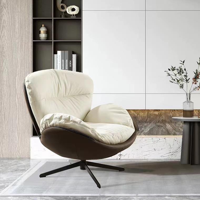 北欧设计师休闲沙发椅皮艺简约现代旋转客厅阳台蜗牛单人沙发躺椅