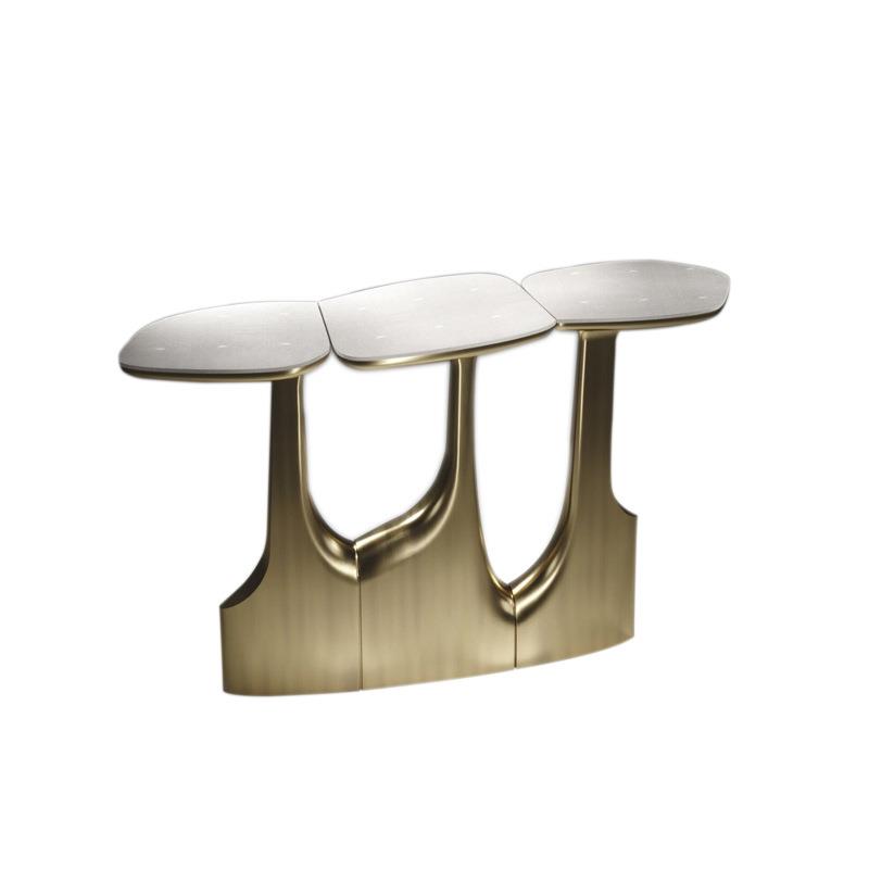 轻奢玄关桌设计师别墅豪宅走廊过道一体靠墙不锈钢装饰条案端景台