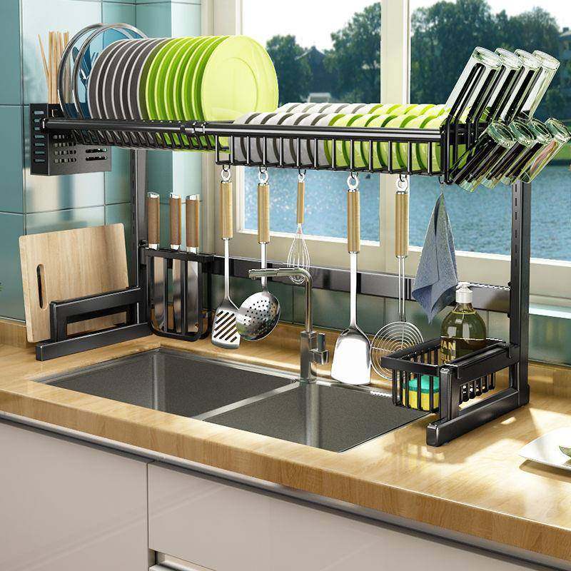 伸缩厨房置物架水槽上方家用沥水碗架可调节高度碗碟收纳架滤水架