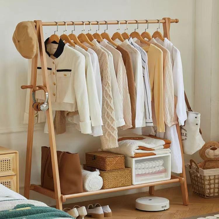 木钮款衣帽架挂衣架卧室家用衣架收纳神器置物架实木晾衣服架子