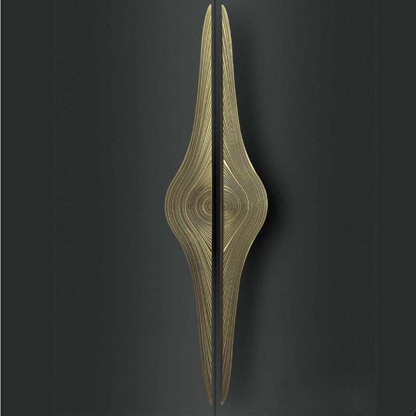 创意大门拉手科技艺术玻璃门拉手青古铜木纹年轮异形实木门把手