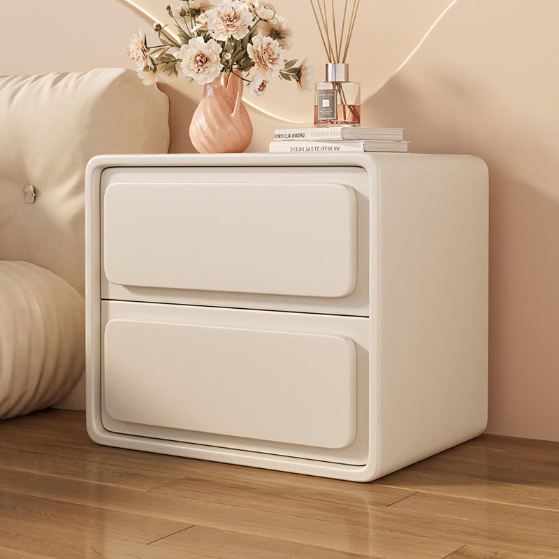 创意网红床头柜白色奶油风简约现代轻奢极简卧室实木皮质床边柜子