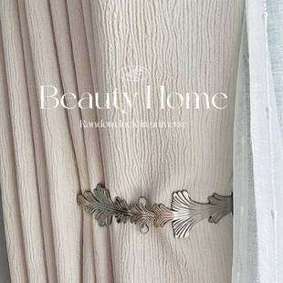 精致竖纹浅色高遮光窗帘布法式 奶油奶茶抹茶绿客厅卧室成品