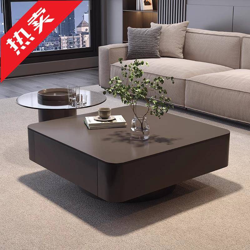 ir高级感轻奢意式方形岩板茶几小户型现代简约客厅家用黑色茶桌