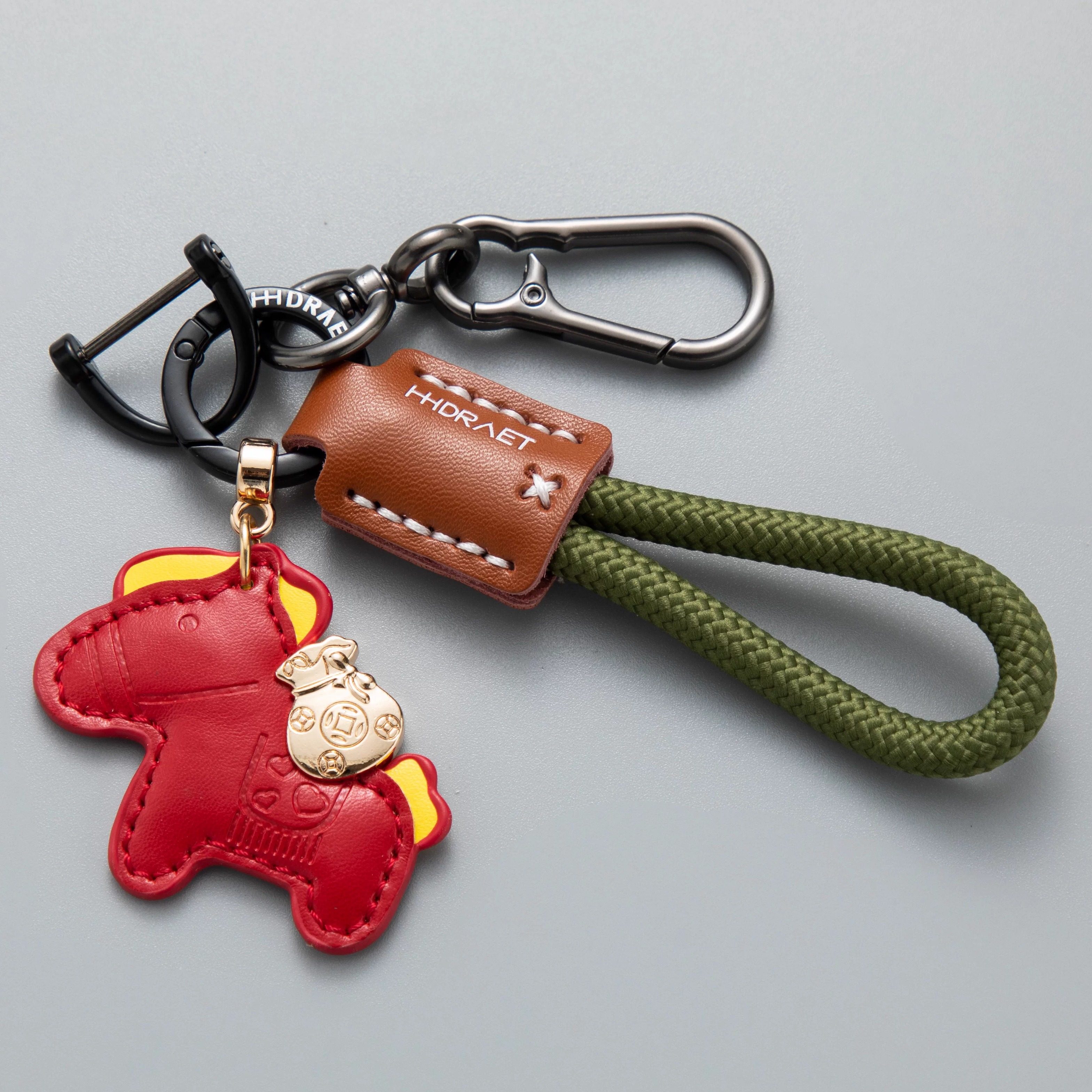 马上有钱皮革钥匙扣马年吉祥物定制小礼物意汽车钥匙链圈书包挂件