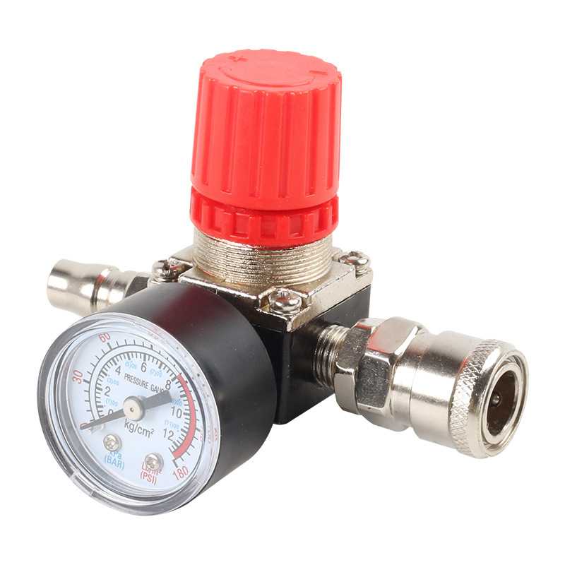 空压机调压阀开关120PSI三孔方形铁表气泵配件减压阀带压力表德式