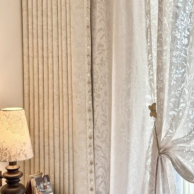 莫里斯花窗帘法式网红花边2025新款遮光卧室客厅高级感雪尼尔提花