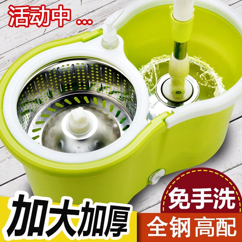 桶不锈钢实木脱把双驱动布平板旋转自动拖把高档地拖桶家用免手洗