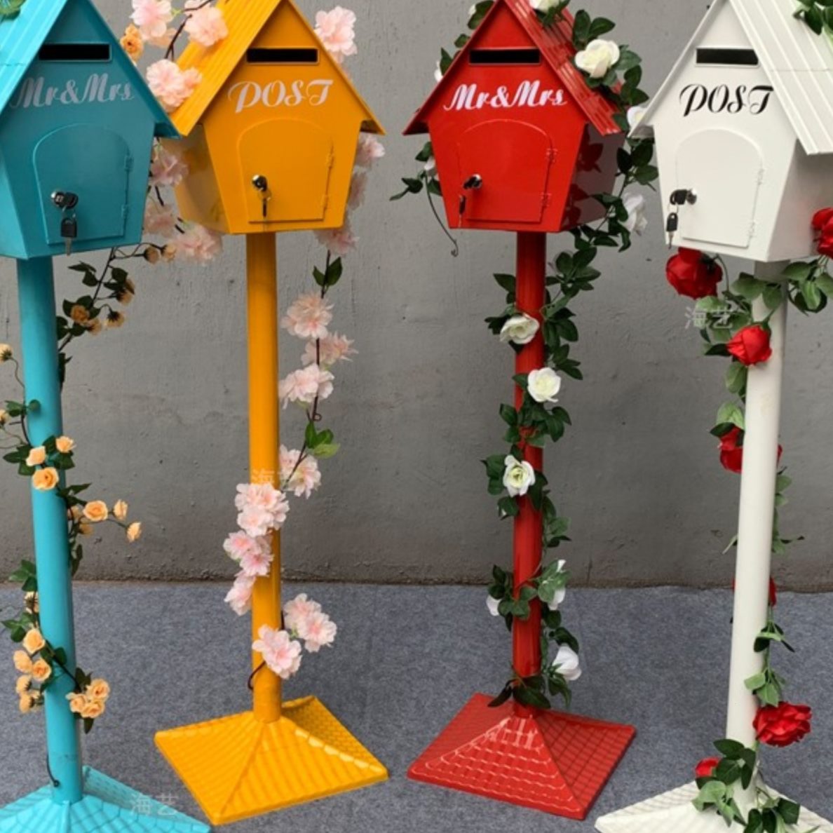 邮箱欧式田园装饰挂件婚庆网红软装复古信箱做旧铁艺花园道具店