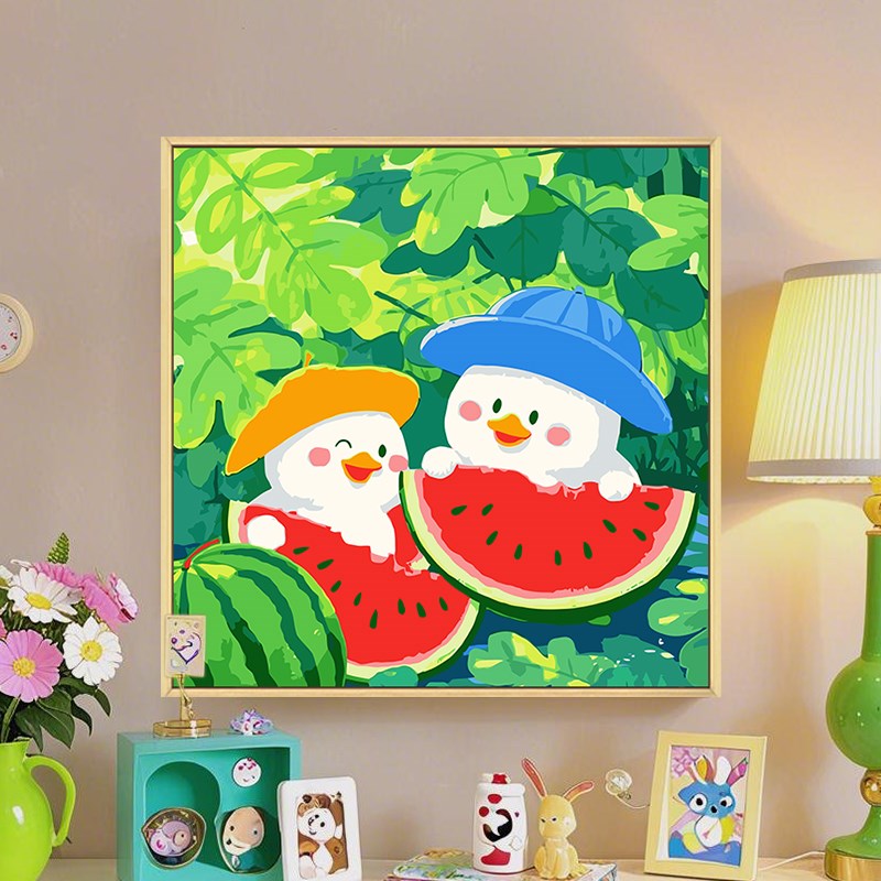 可爱小鸭子数字油画diy填充填色手工绘儿童卡通丙烯油彩画装饰画图片