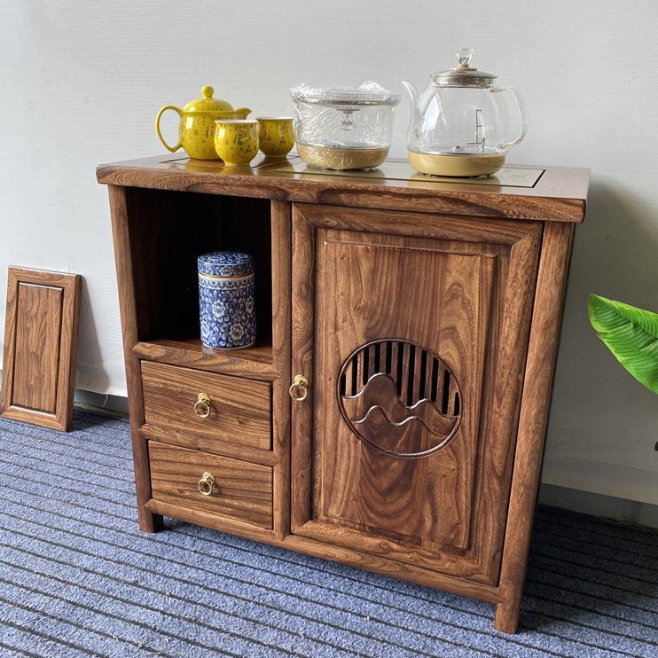 茶水柜中式一体烧水壶榆木实木边柜茶桌储物柜移动置物架北台烧水