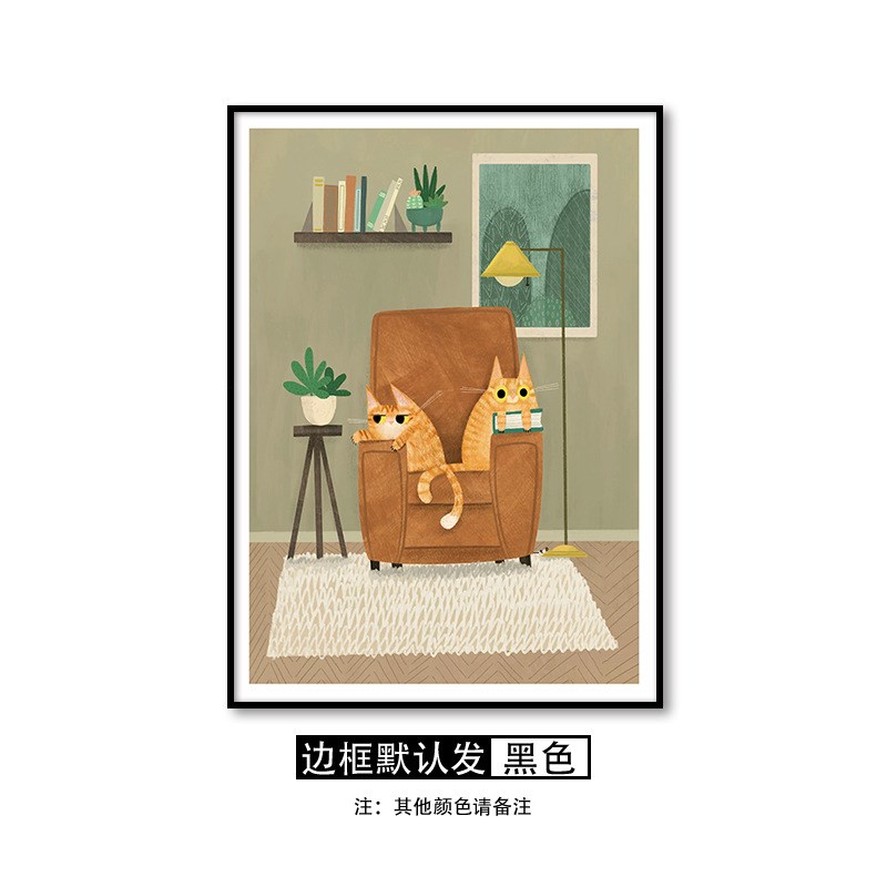 猫咪桌面摆画现代简约装饰画艺术餐厅卧室房间动物床头背景墙壁画图片
