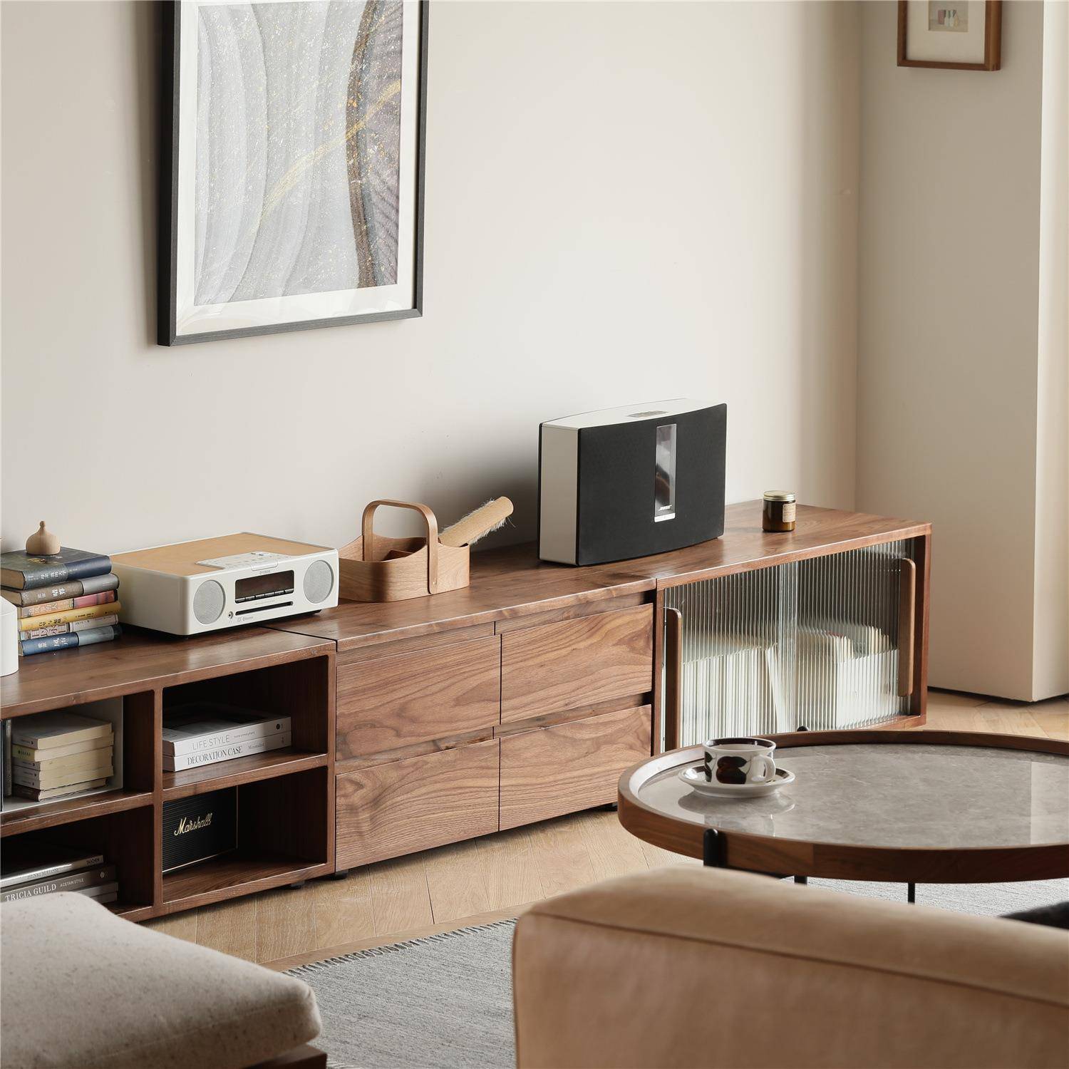 北美黑胡桃木电视柜茶几组合全实木原木北欧日式小户型客厅落地柜