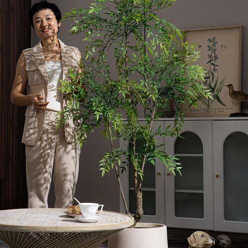 高级大型南天竹仿真假树防真绿植物假花轻奢室内落地装饰造景摆件