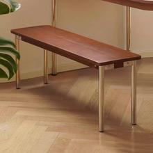 北欧中式实木复古长凳家用原木餐桌长条凳现代简约不锈钢长板凳椅