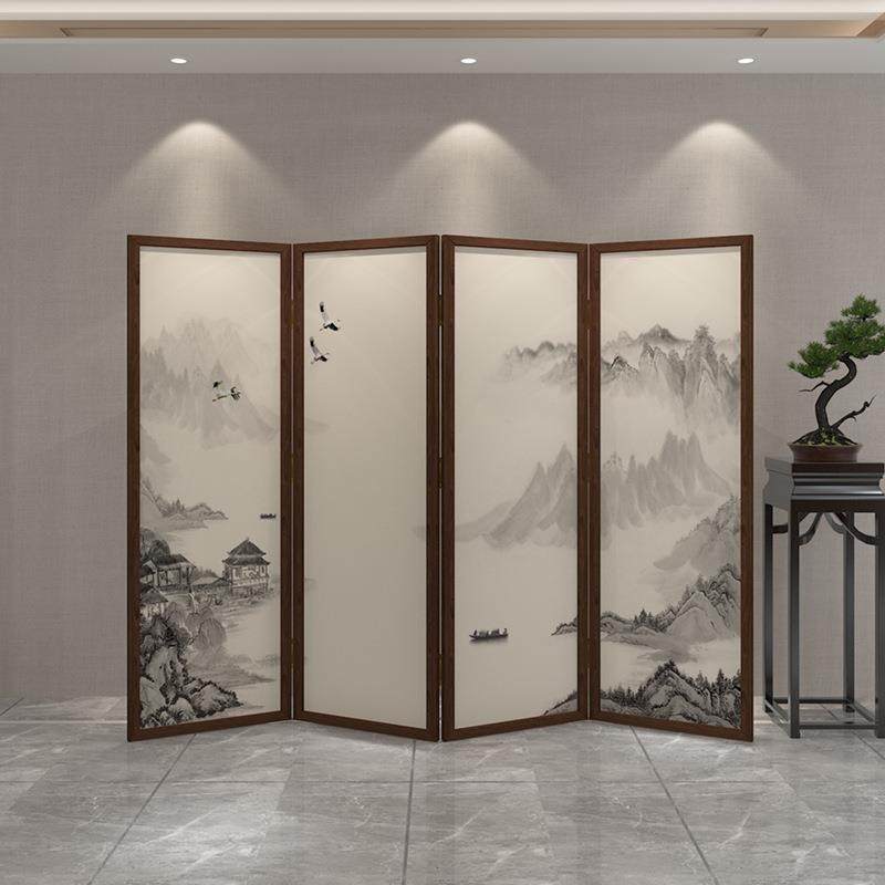 新中式屏风隔断玄关简约现代折叠移动遮挡入户活动办公室实木折屏