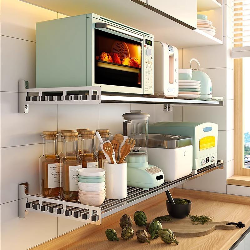 304不锈钢厨房微波炉置物架壁挂式锅架收纳电器杂物储物烤箱架子