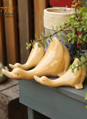 别墅园艺庭院 假山水池装饰 动物 超Q陶瓷鸭子摆件