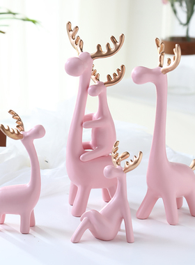 创意家居装饰客五玄关卧小办公桌面厅口之家室鹿树脂摆件