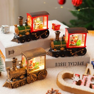 圣诞节装饰品发光小火车物件桌面主题氛围摆件飘雪小夜灯儿童礼品