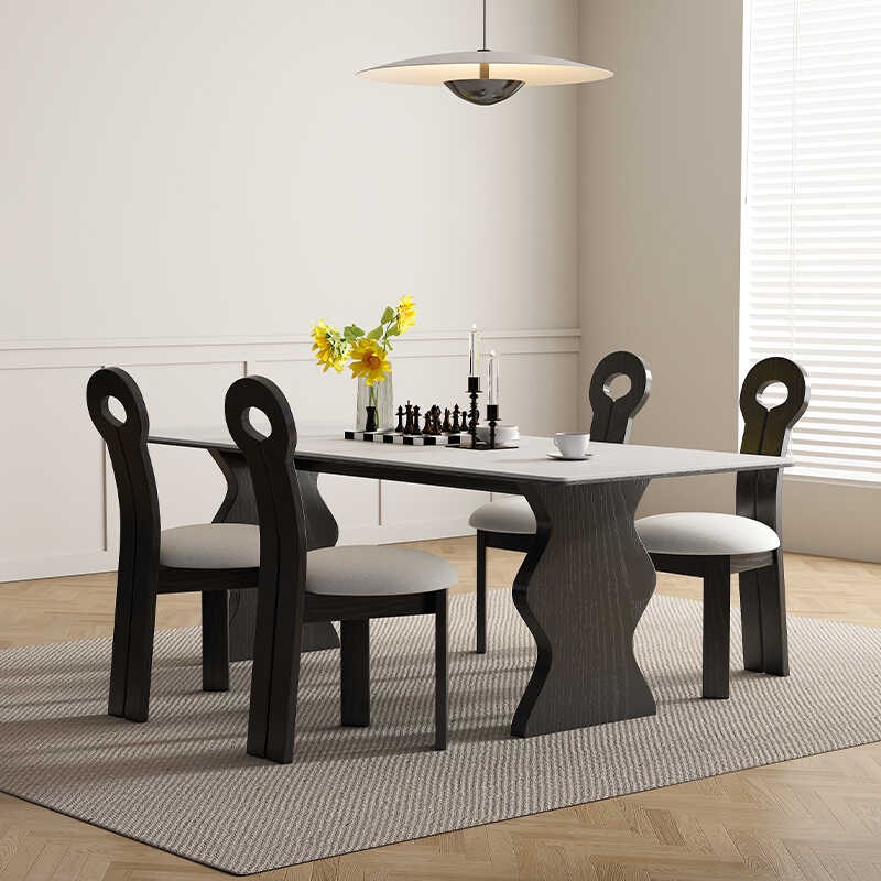 中古风实板餐桌椅组合现简约轻奢小户型白蜡木长方形餐桌子