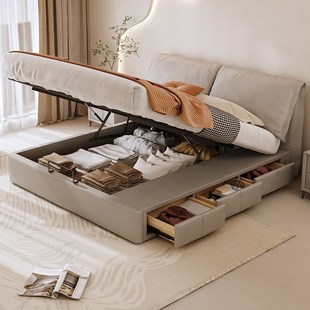 极简布艺床现简约耳朵储物高箱软床主卧双人新婚齐边大床