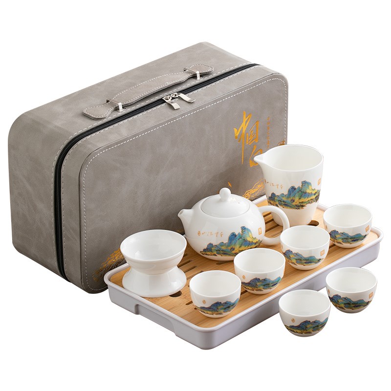 式旅行茶具套装中式随车露营家用陶瓷茶盘户外功夫泡茶壶茶杯