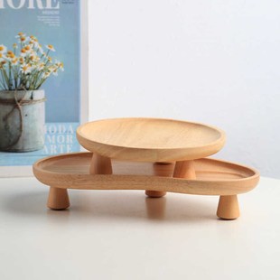 奶油风木制创意收纳盘玄关民宿香薰托盘高脚装饰摆盘收纳盘