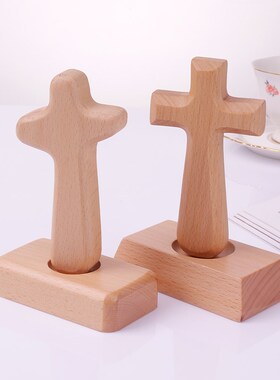 十字木质摆件架子黑胡桃书桌摆台简约现木头实木定制刻字送礼