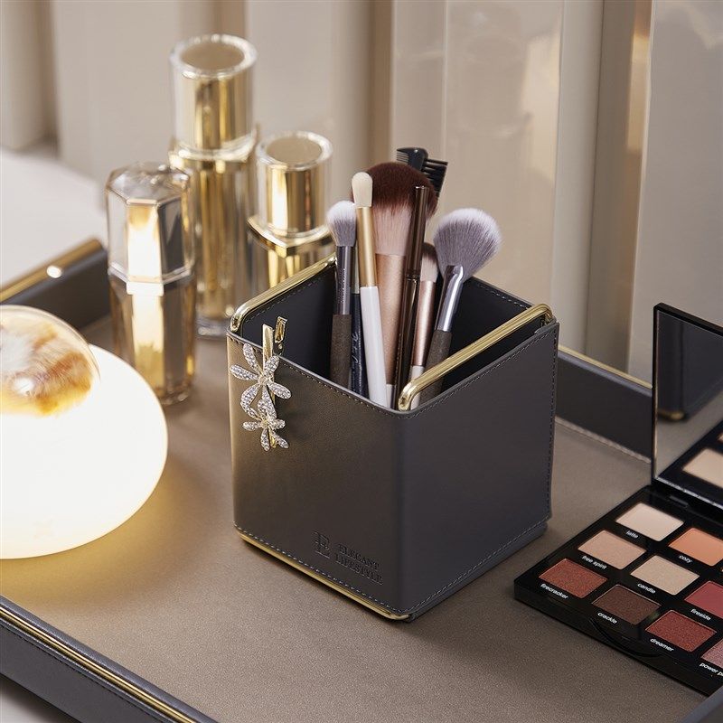 家用金属皮革质创意轻奢风桌面化笔筒收纳盒,收纳整理,化妆刷收纳盒/桶,淘宝优惠券,粉丝福利购,淘宝优惠卷