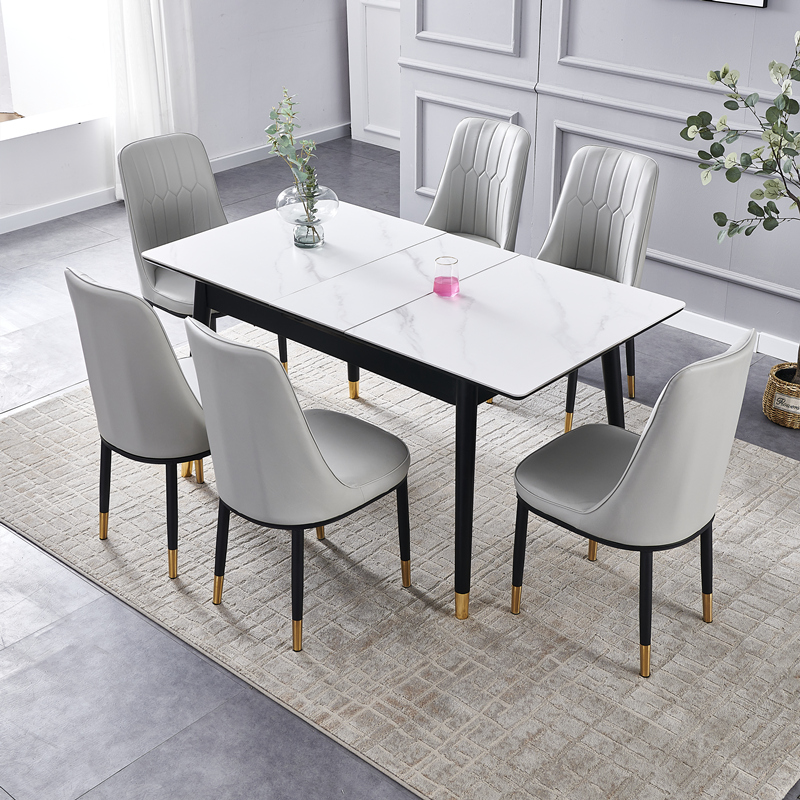 可伸缩岩板餐桌家用小户型实木现代简约轻奢折叠电磁炉多功能饭桌