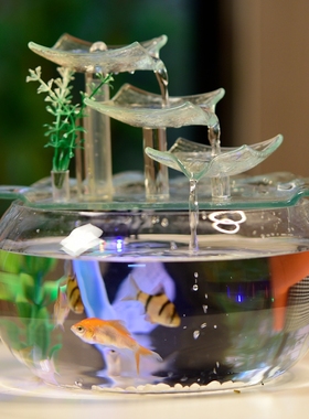 创意桌面小型玻璃家用鱼缸流水器喷泉客厅电视柜装饰摆件现简约