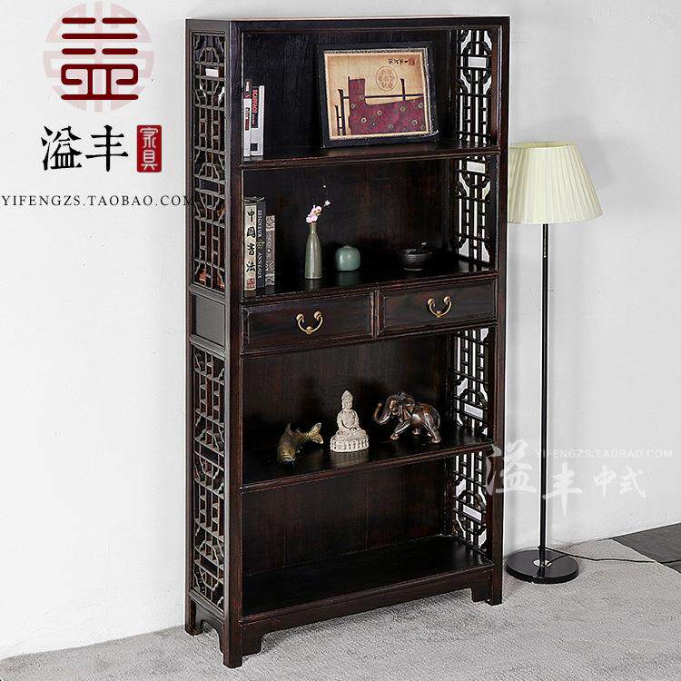 新中式书柜仿古实木书房立柜储物柜古典展示柜博古架榆木仿旧家具