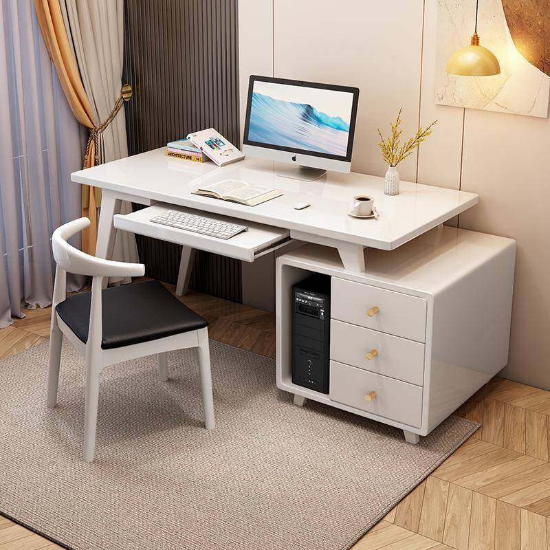 简约现代实木电脑桌台式家用带键盘托轻奢书桌意式极简简易办公桌