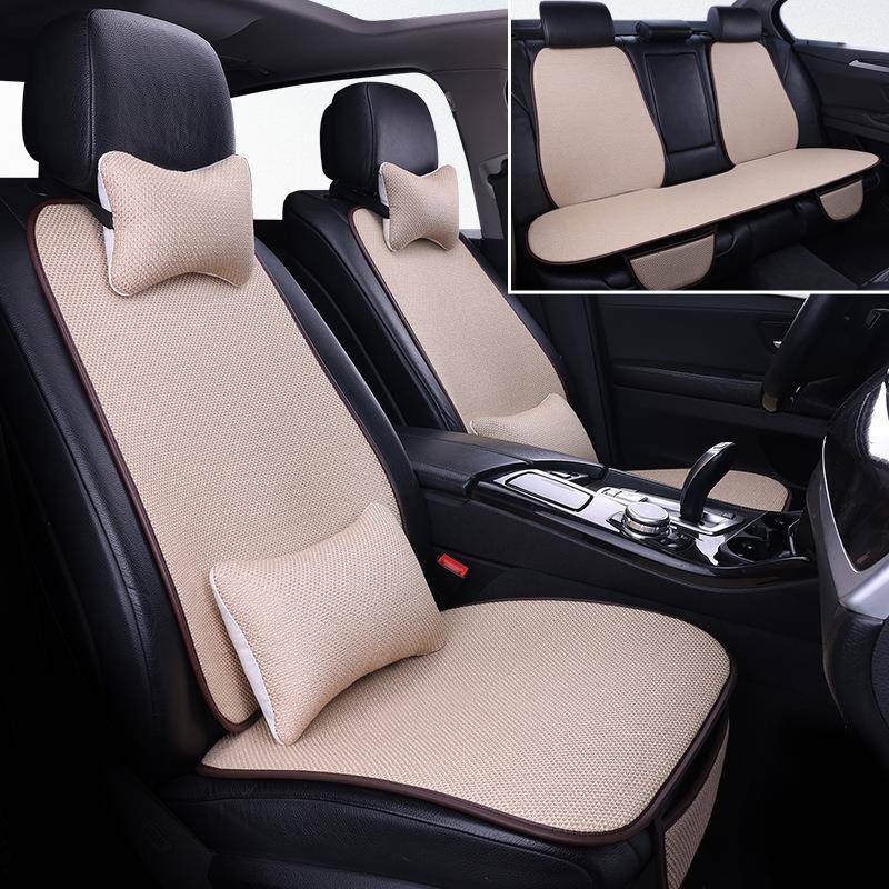 新款亚麻汽车坐垫四季通用棉麻透气舒适防滑商务款全包垫套