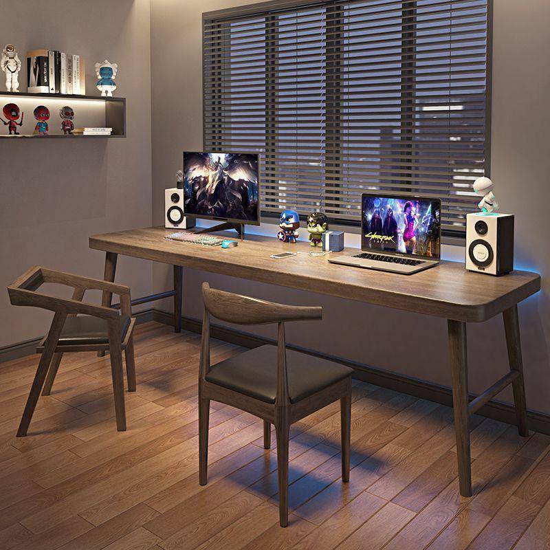 全实木双人电脑桌台式办公桌子家用轻奢学习工作台长条书桌写字