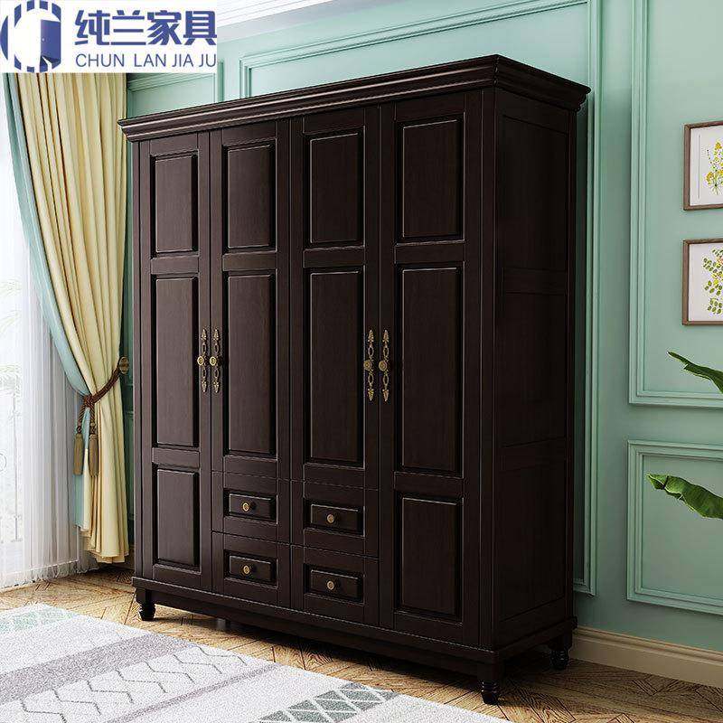 美式实木衣柜现代简约卧室三四五门对开衣柜多功能储物卧室衣柜