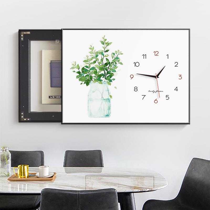 电表箱装饰画小清新绿植餐厅钟表画现代简约免打孔配电箱遮挡挂画